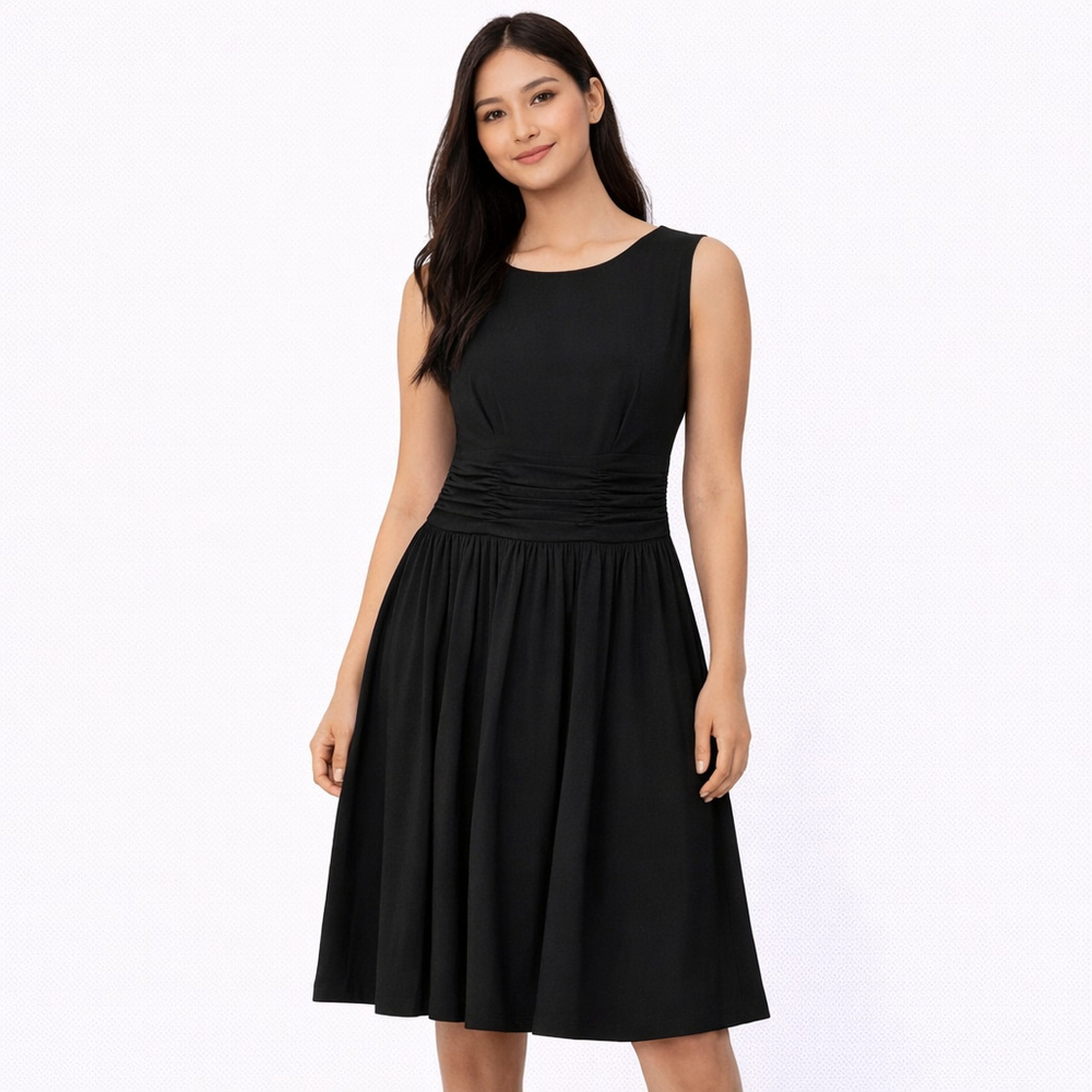 Taylor Woman Black Sleeveless Ruched Waist A-Line Dress Plus 16W NWT